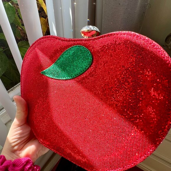 Red Sequins Apple Design Women's Gold Shoulder Clutch Bag Snow White Costume - Picture 2 of 14